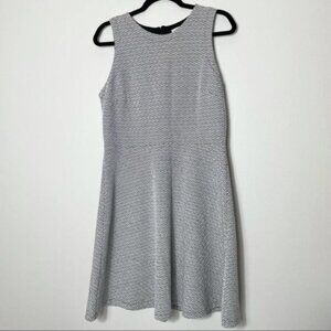 Loft Black and White Printed Fit and Flare Dress
